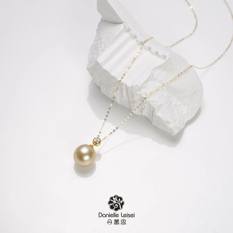 【大D】18K金钻石/南洋金珠泡泡钻石吊坠/12-13MM