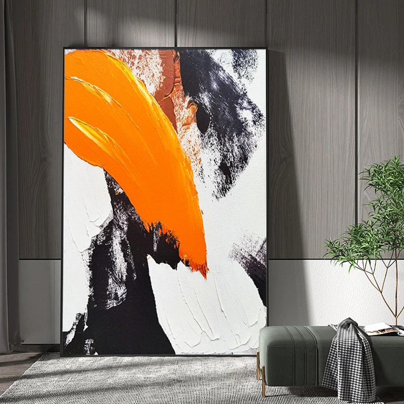 油画抽象大玄关画装饰画铝合金框格客厅沙发落地肌理100150