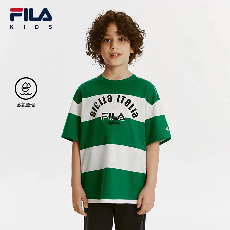 FILA斐乐男中大童【法式经典新风】时尚条纹宽松短袖T恤K12B431111