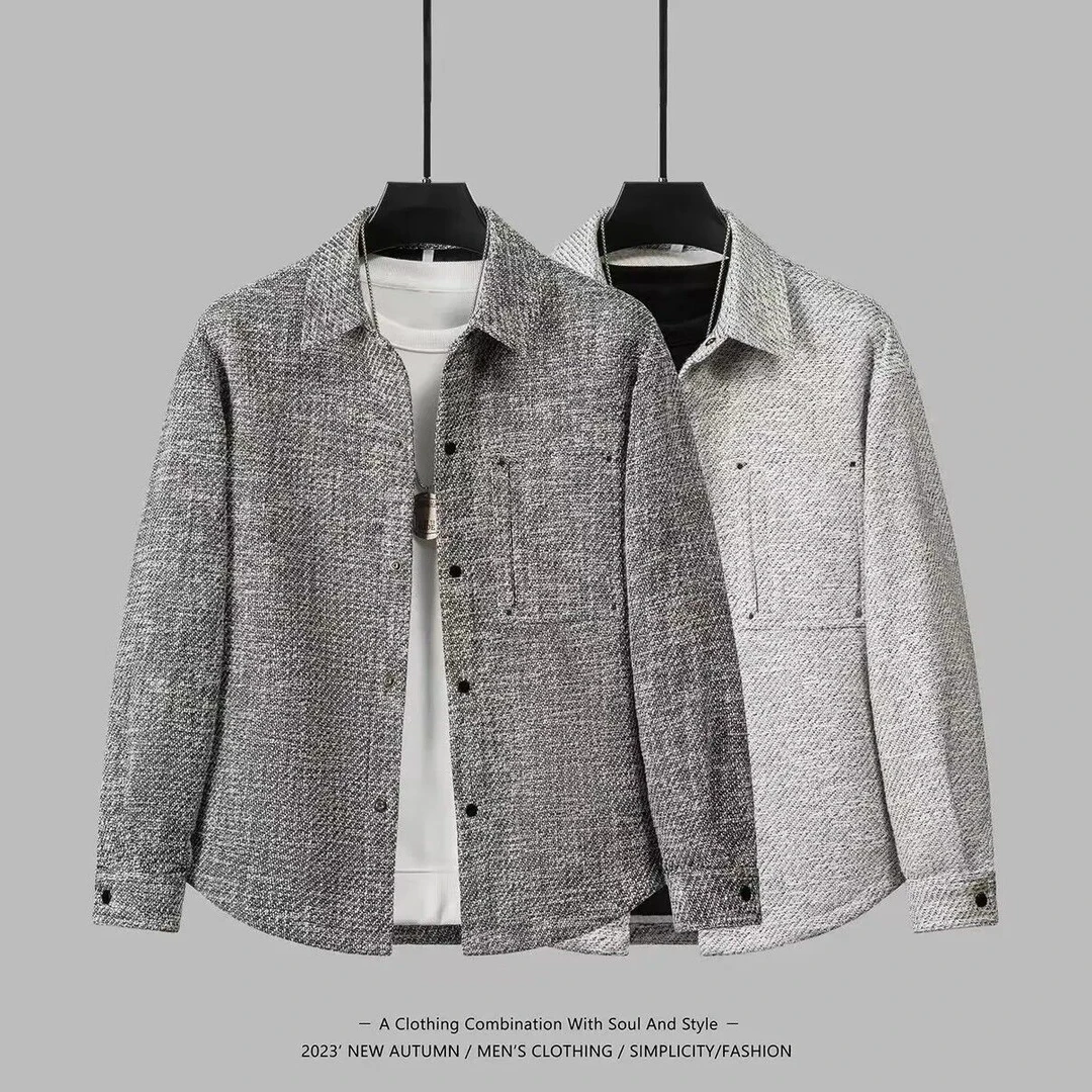 春秋季2024新款男士小香风帅气春季新修身潮流宽松翻领百搭帅气衫