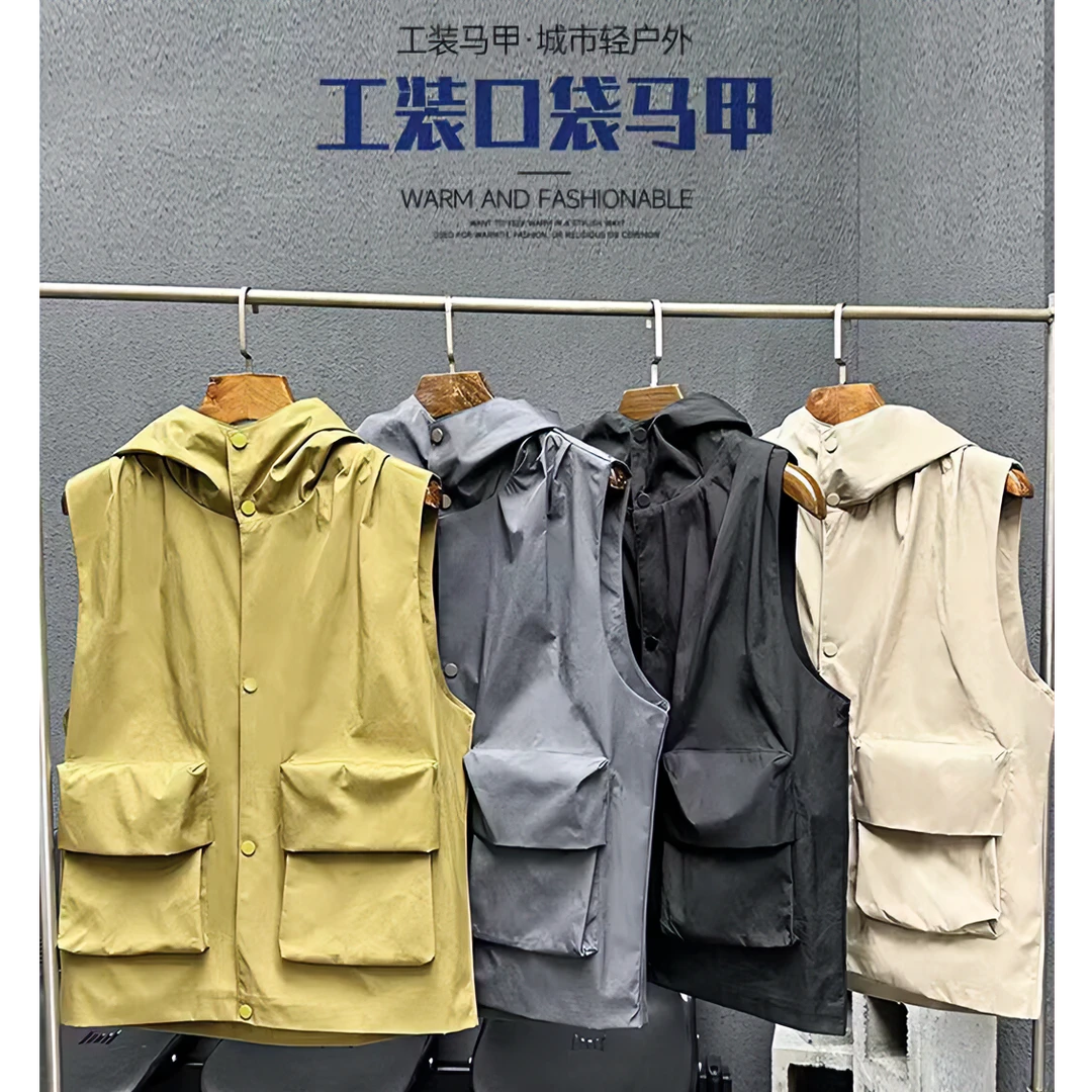 男士无袖连帽马甲男情侣款春秋春夏男生薄款夹克工装战术夏季背心