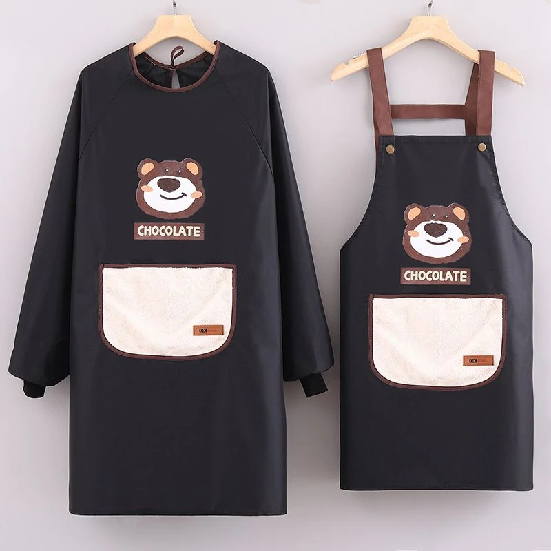 家用厨房防水防油围裙餐饮专用定制logo印字长袖罩衣女做饭围腰男