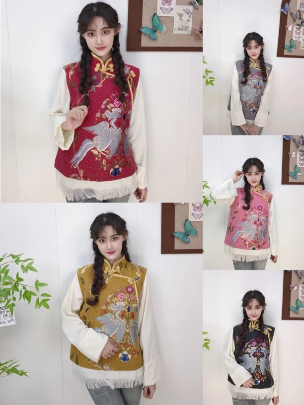 【特价】2024新款比翼双飞刺绣【假两件】式马甲