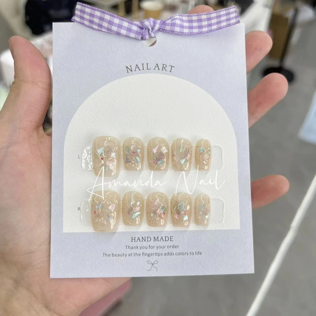 宝藏贝壳 短方｜纯手工轻奢日式穿戴美甲 甲片高端可拆卸穿戴甲