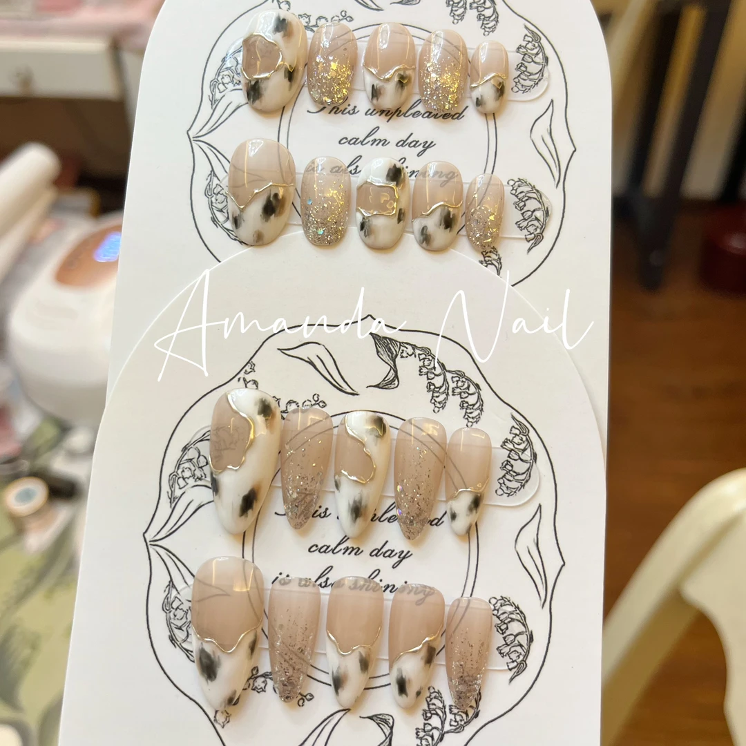 玳瑁 杏仁｜纯手工轻奢日式穿戴甲 手绘美甲甲片高端可拆卸穿戴式