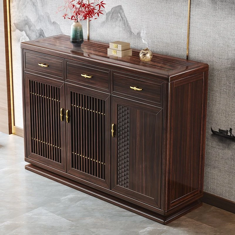 新中式乌金木鞋柜全实木餐边柜家用入户鞋柜玄关高档大容量储物柜