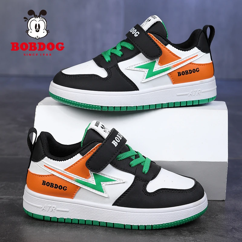 巴布豆儿童鞋男童休闲板鞋魔术贴防滑网面透气运动鞋子皮面6-12岁