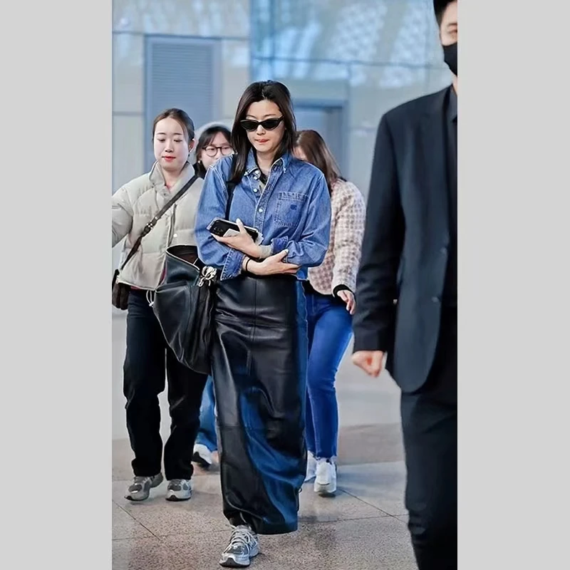 2024新款真皮皮裙女中长款绵羊皮半身裙包臀百搭时尚全智贤同款