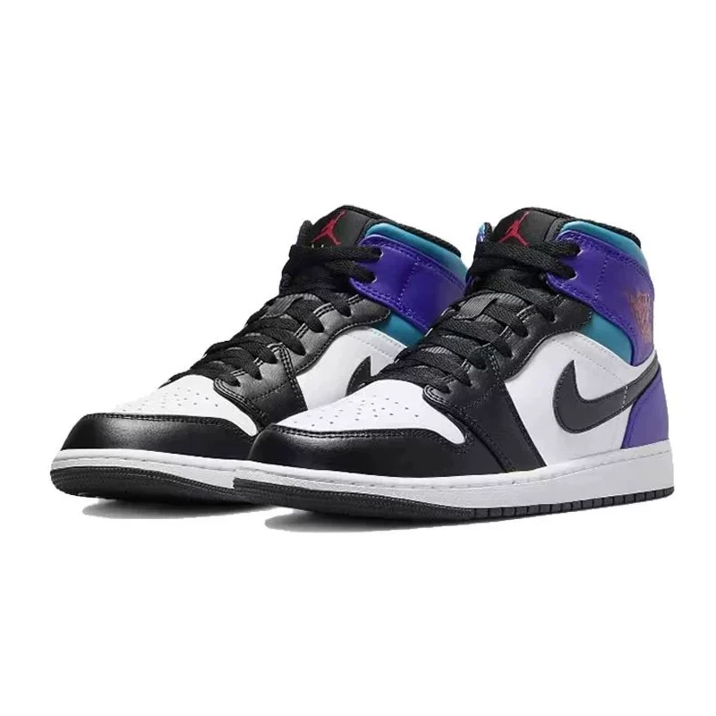 Air Jordan 1 Mid AJ1黑白紫 男子中帮复古休闲篮球鞋 DQ8426-154