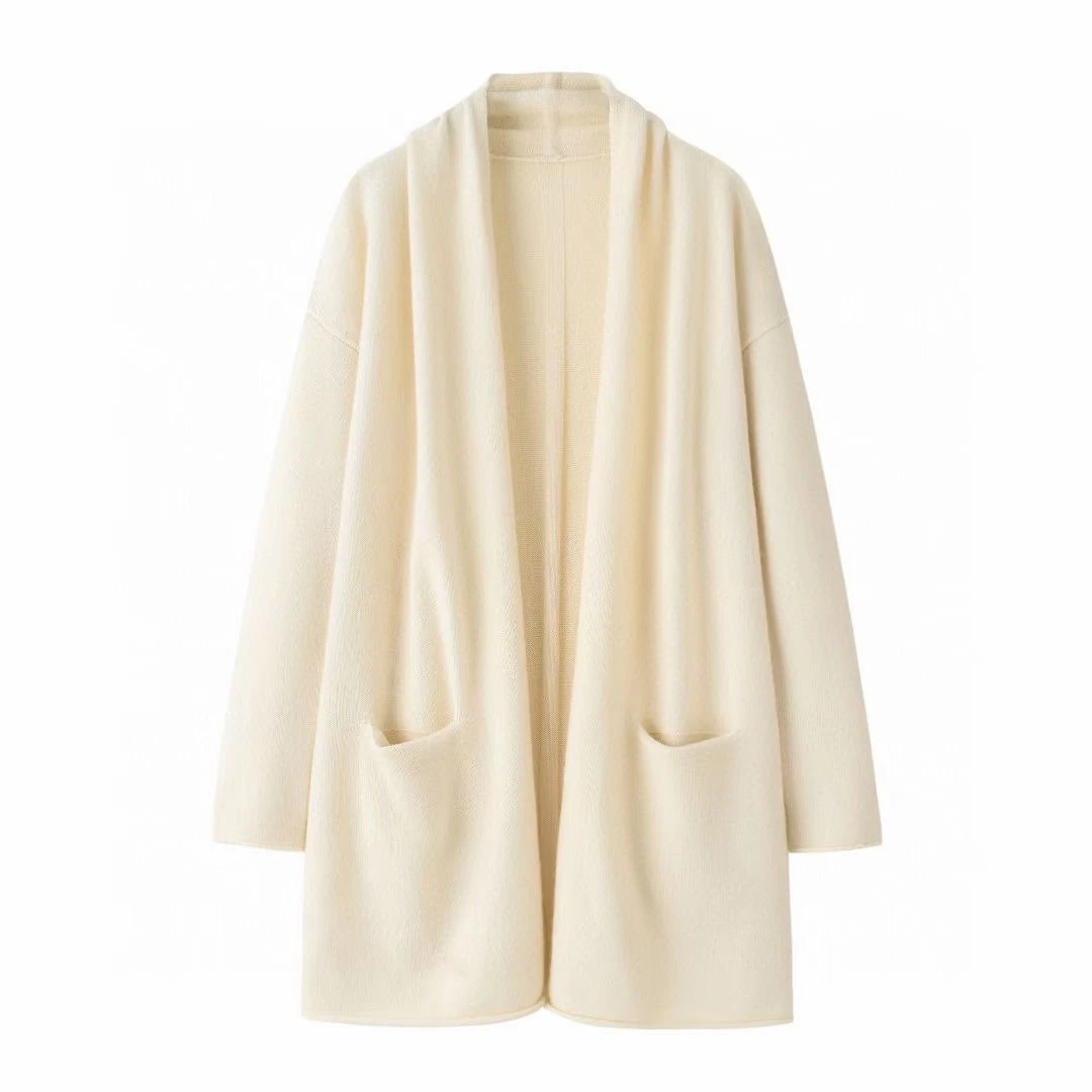 中长款羊绒开衫女宽松外穿设计感针织毛衣外套510克