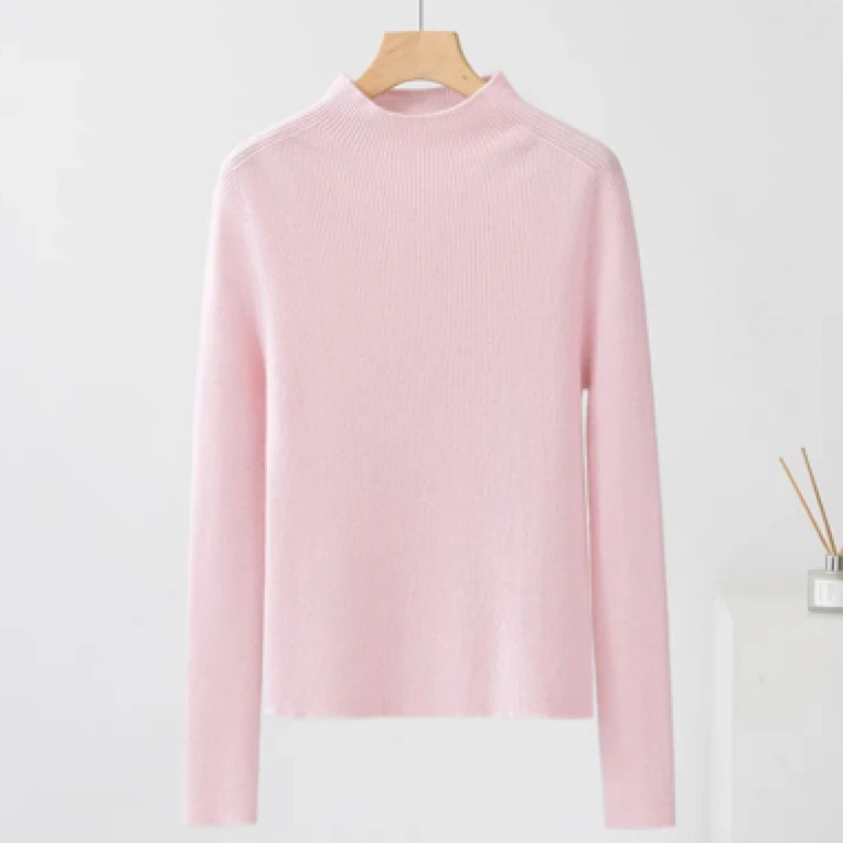 常规款女半高领羊绒衫修身套衫打底衫纯色衫圆领秋冬