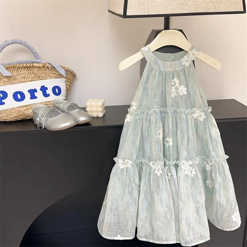 童装女童连衣裙2025夏季新款儿童洋气裙子女孩气质挂脖长裙吊带裙