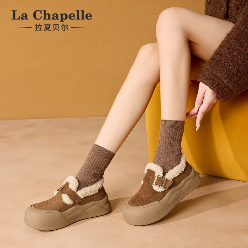 拉夏贝尔加绒2025懒人脚蹬厚底休闲棉鞋勃肯勃肯棉鞋新款棉鞋夏季