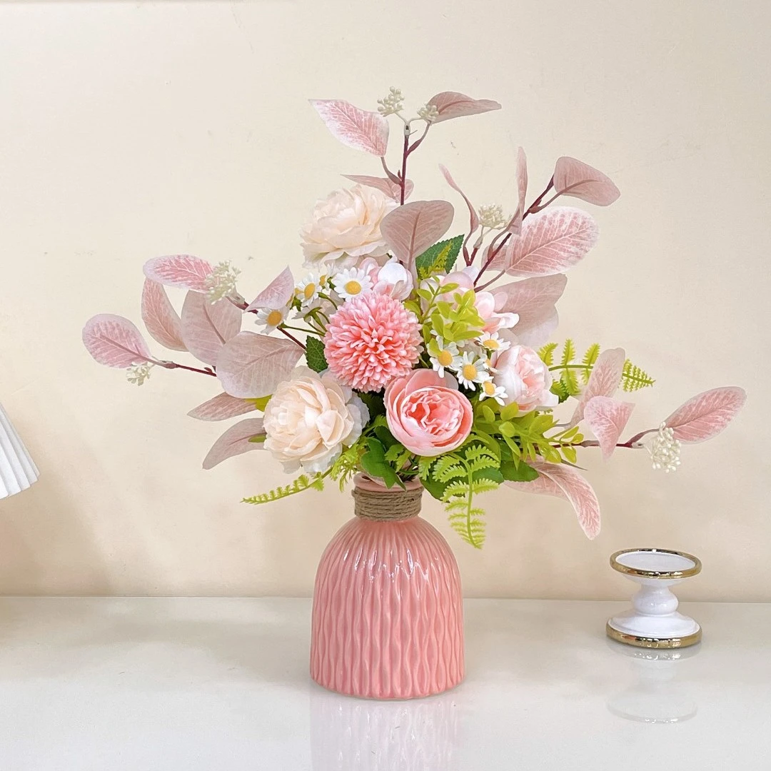 轻奢陶瓷花盆花瓶假花简约餐桌客厅上档次花电视柜仿真花轻奢摆件