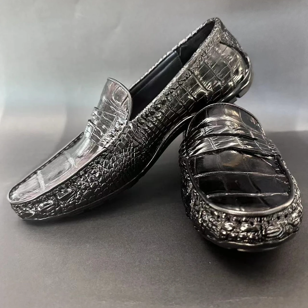 高端男士鳄肚豆豆鞋男鞋男款舒适时尚休闲百搭黑色透气