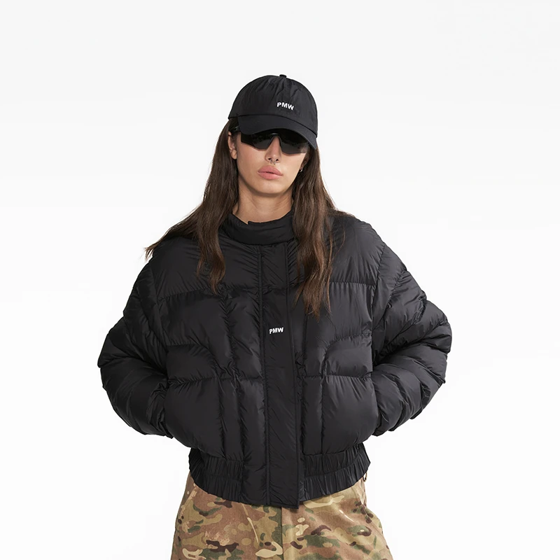 PMW 2024FW新款立领棉服女冬季宽松休闲保暖轻薄橡筋下摆棉服外套