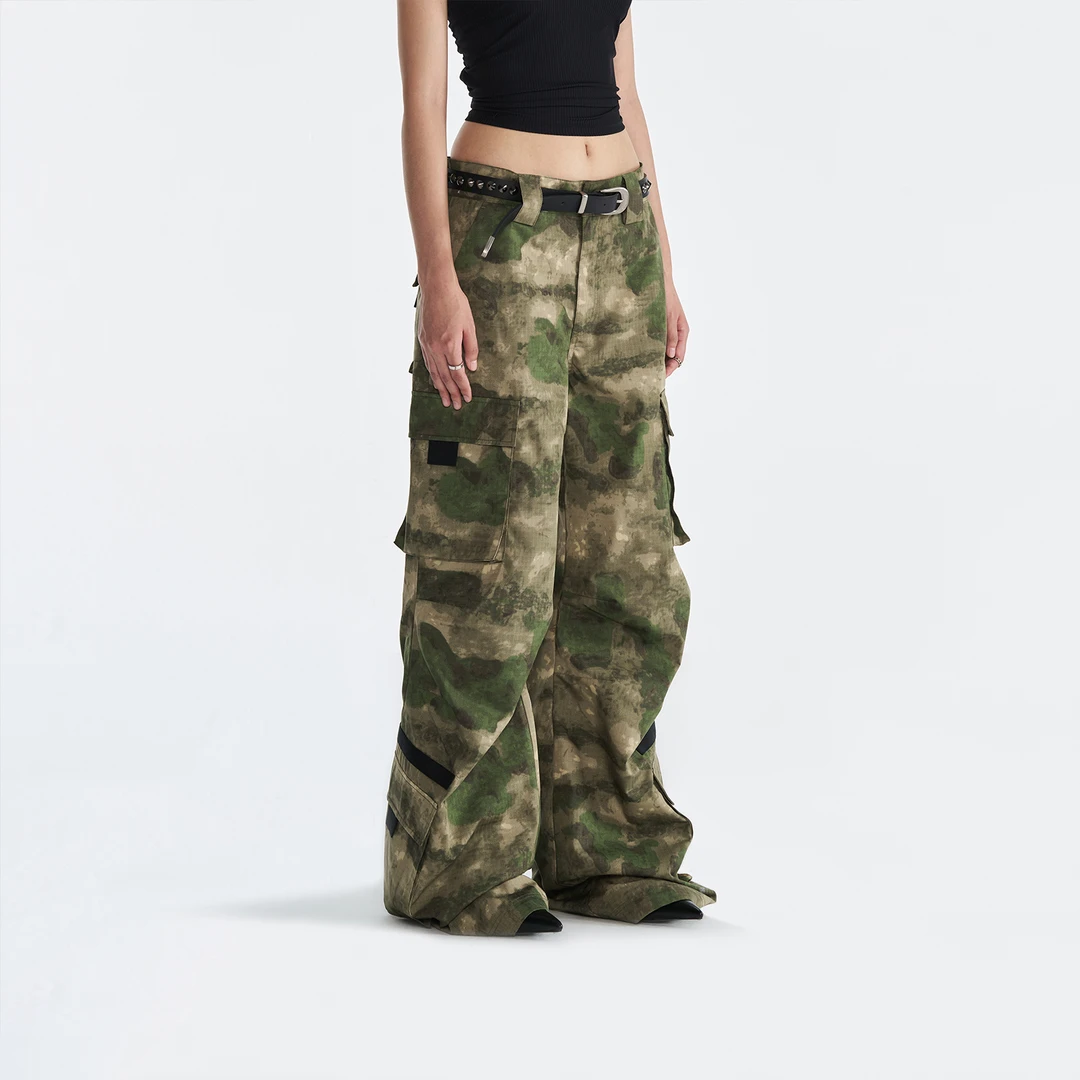 PMW2024FW 新款立体剪裁多片拼接迷彩长裤宽松休闲百搭阔腿工装裤