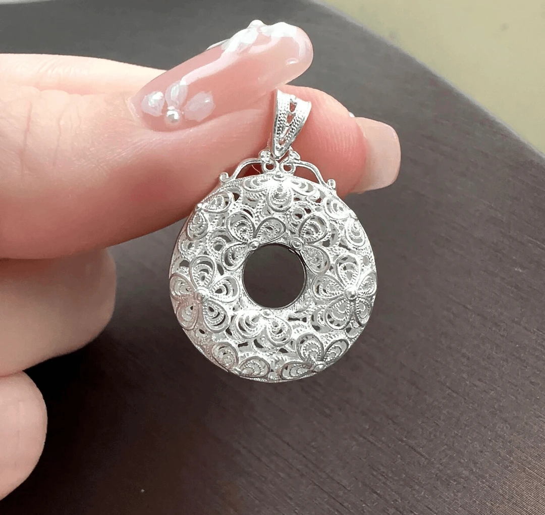 吊坠足银 足银掐丝工艺平安扣（单吊坠）寓意好送人自带送礼