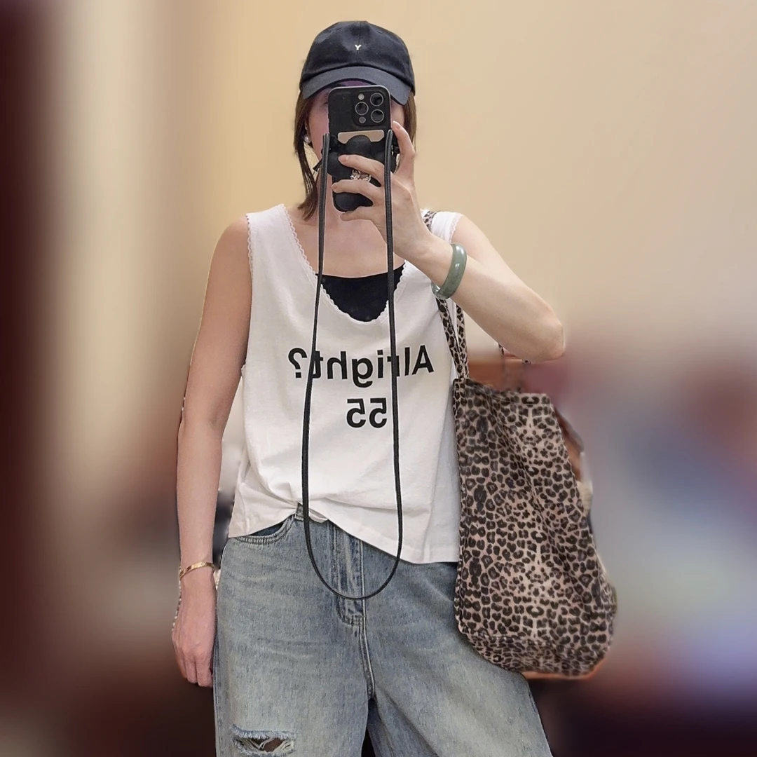 东大门数字蕾丝袖边背心