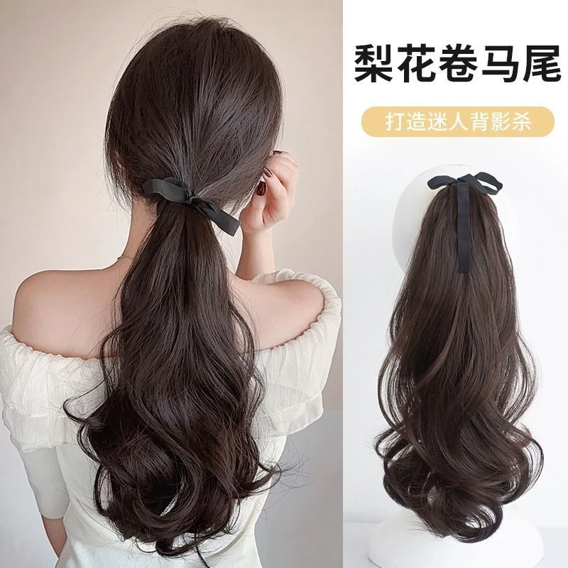 梨花卷短马尾假发女蓬松绑带低马尾自然仿真发长发高马尾假发辫子