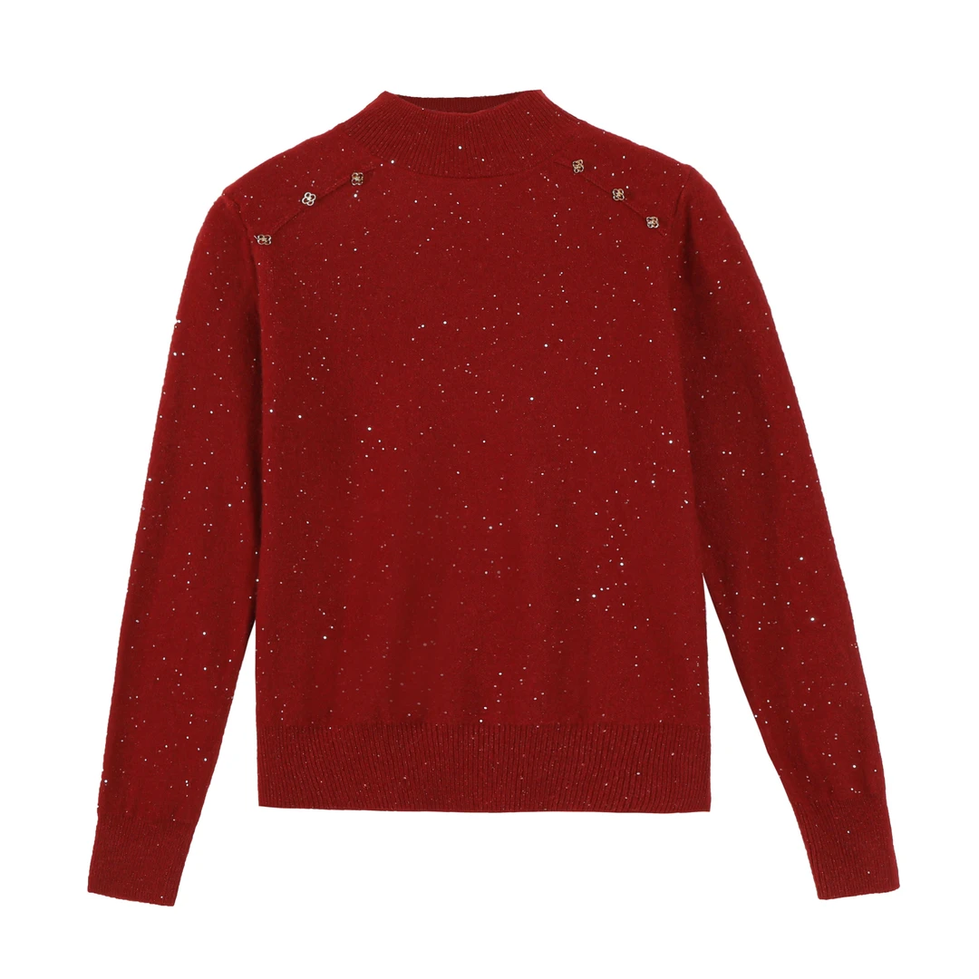 十里洋场~濮院羊绒高端气质金豆花纱亮片套头qingt2