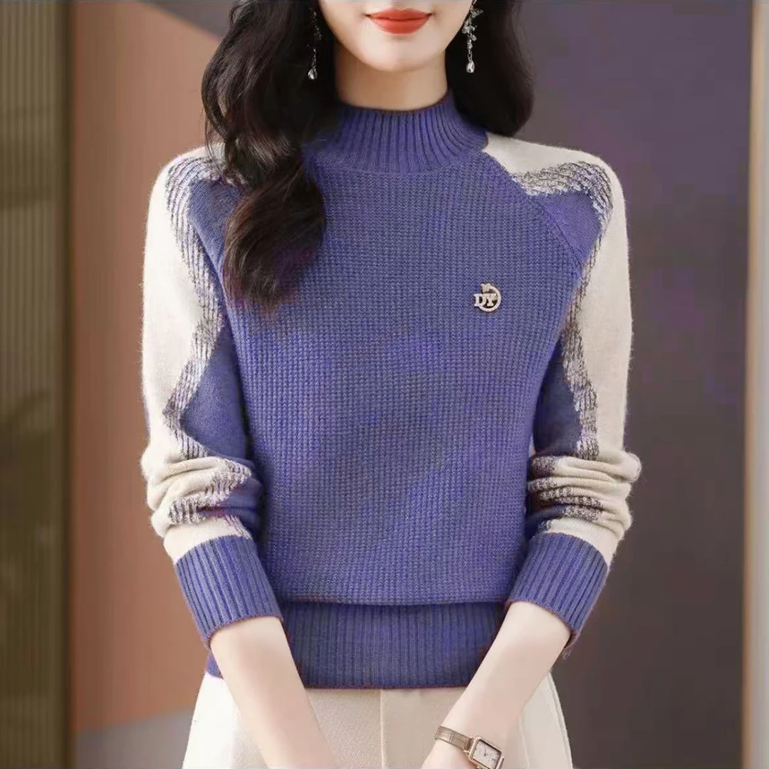 云岚紫万象汇特供胸针款~气质加厚百搭华夫格套头针织衫女8849