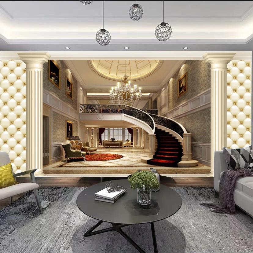 【豪宅别墅直播间款式】快装直播间沙发背景墙18D护墙板墙布逼真