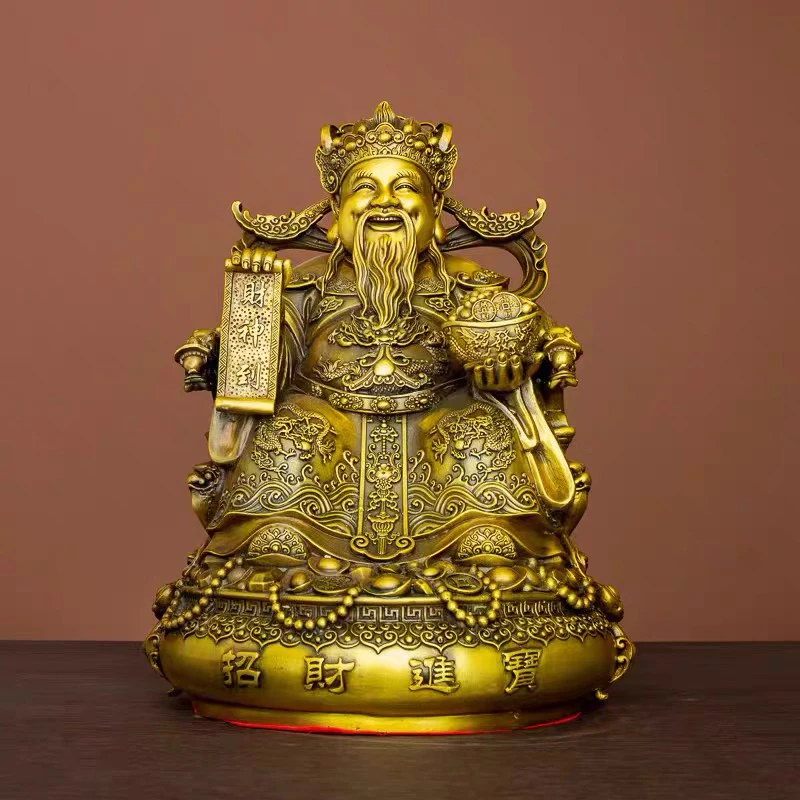 聚宝盆文财神财神爷黄铜材质家居摆件