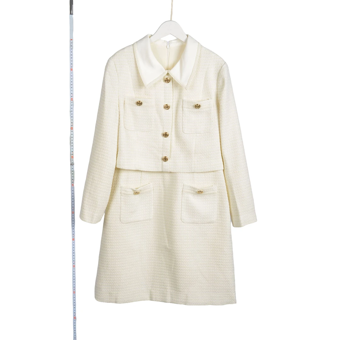 【专柜捡漏】气质收腰假两件长裙女装QAB-6981米白色