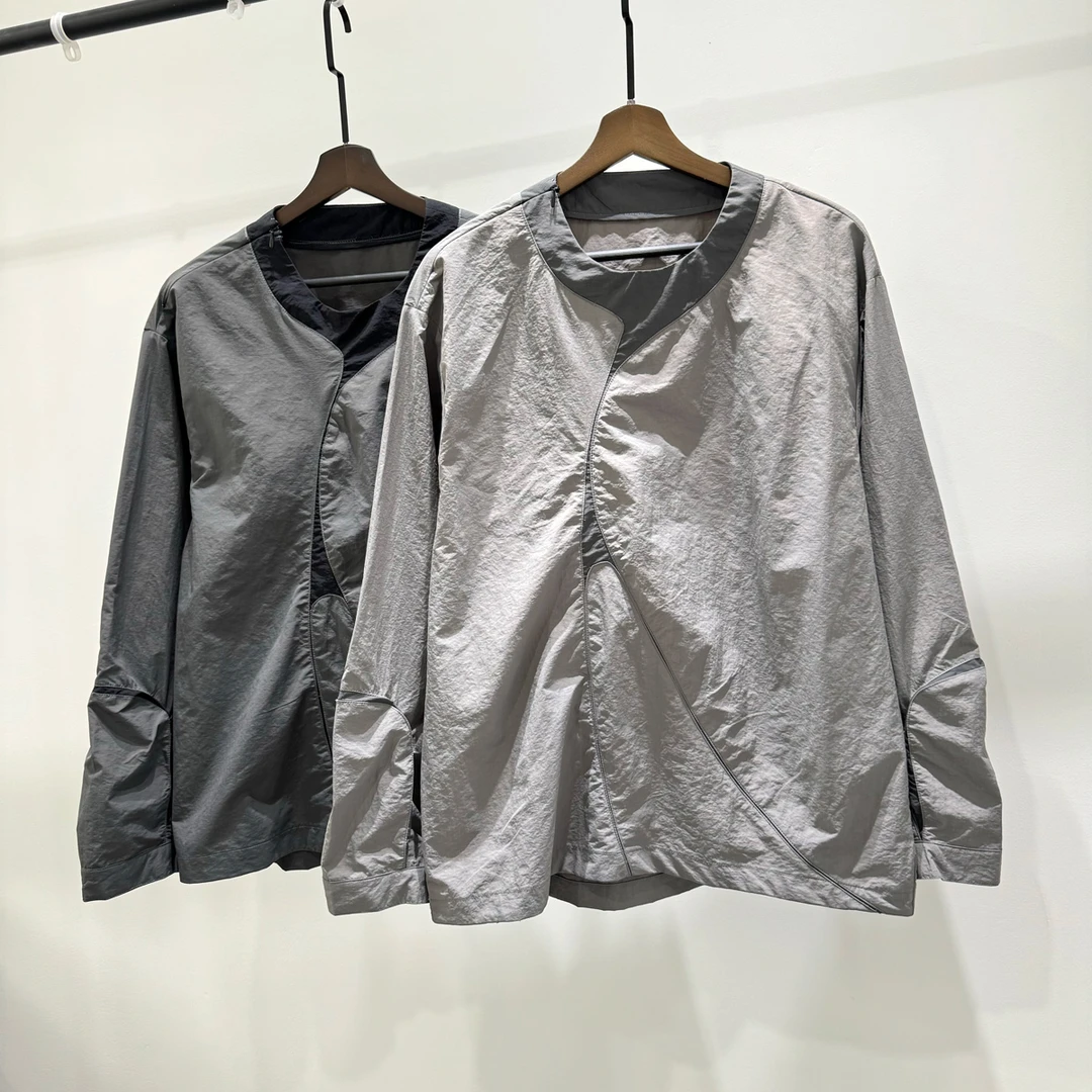 男士潮流港风设计感时尚个性百搭拼接拉链圆领长袖套头衫休闲上衣