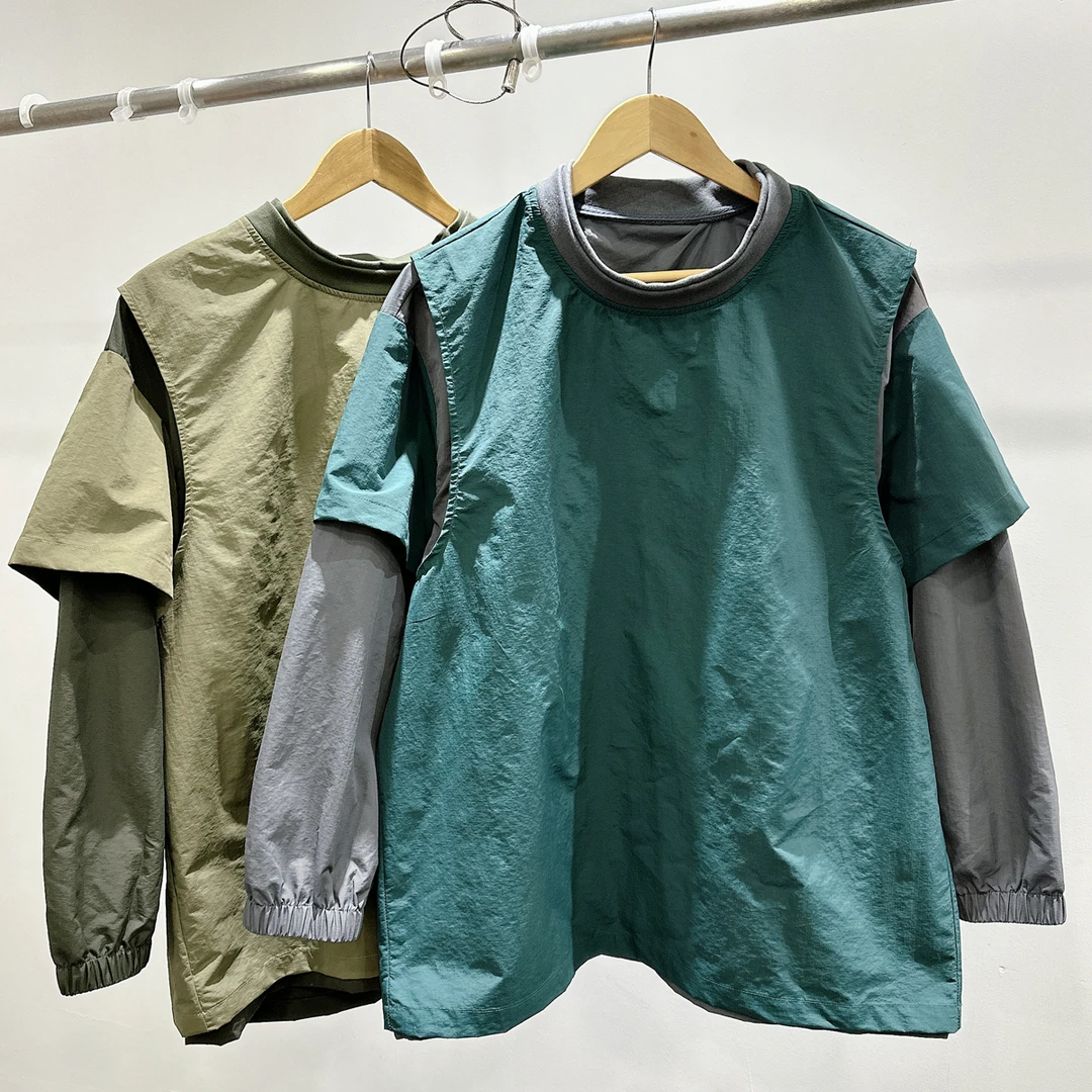 休闲撞色假两件圆领长袖套头卫衣潮牌INS男士秋季设计感宽松上衣