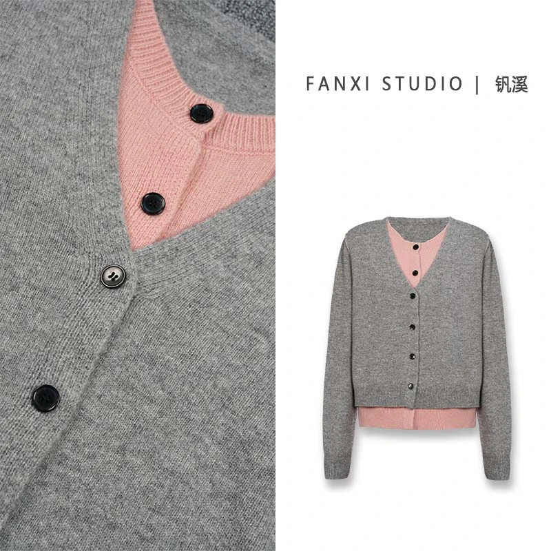 FANXI钒溪【小温暖】2024冬季100羊毛立领休闲圆领假两件女士羊毛衫