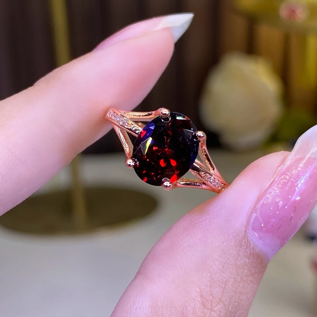 新品2戒指【霓虹】 8×10mm镶嵌石榴红时尚气质时尚百搭高级