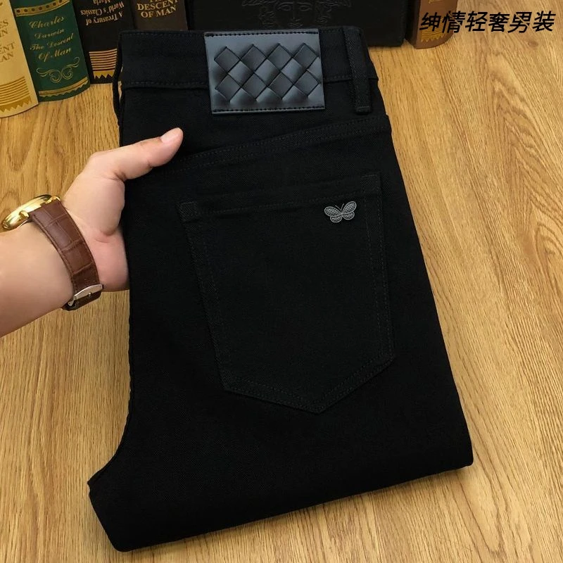 秋冬季厚款黑色牛仔裤男高端斜纹舒适肤感新款弹力修身小直筒长裤