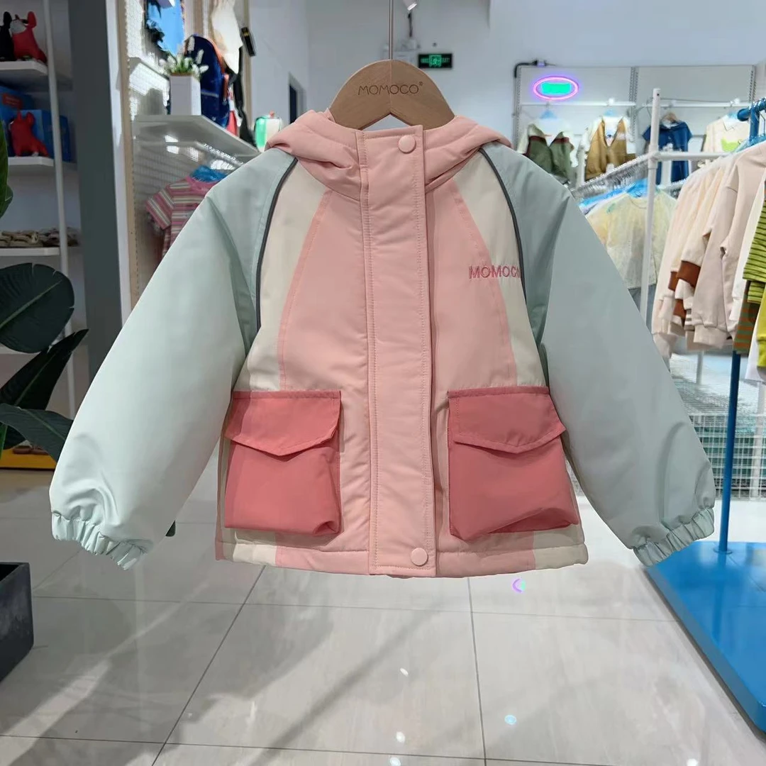 MOMOCO男女童冬季新款加棉潮流冲锋衣撞色拼接外套75830107033