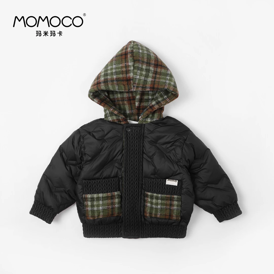 MOMOCO2023冬季男童羽绒服洋气连帽外套儿童防寒夹克75430102022
