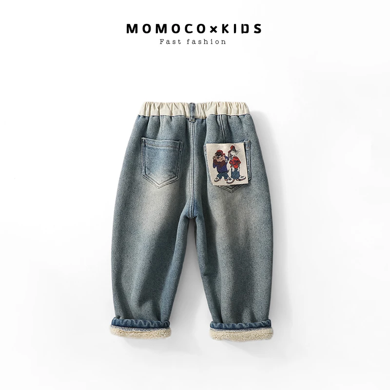 MOMOCO2024冬季男童宽松韩版休闲时尚韩版百搭牛仔裤75430350003