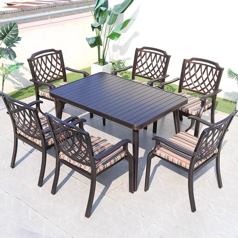 铸梵户外庭院家具花园铸铝桌椅露天露台外摆休闲餐桌组合全铝桌椅
