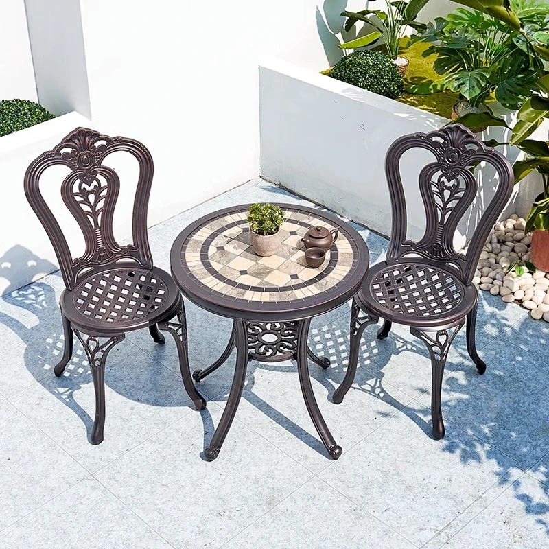 铸梵户外铸铝桌椅白色欧式室外露天庭院防水防晒阳台小桌椅三件套