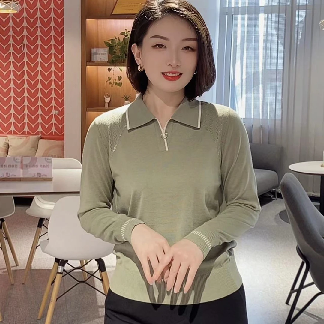 【早秋翻领】秋季薄款高级感上衣宽松翻领长袖针织衫休闲百搭小衫