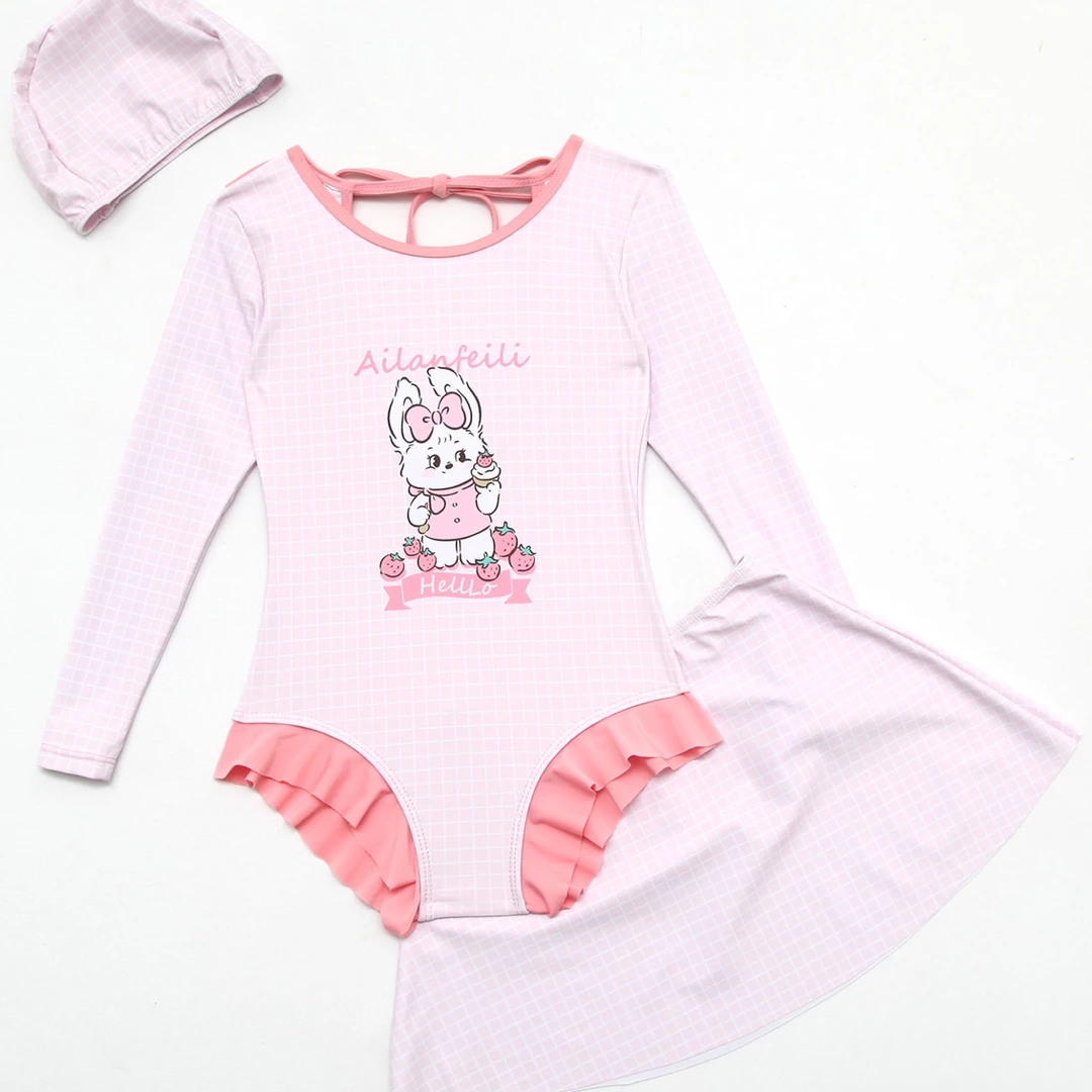 儿童泳衣女童长袖卡通夏季游泳中大童防晒速干连体水上乐园泳装