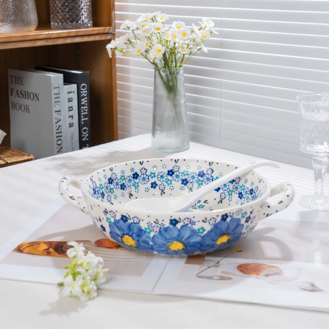 【西里西亚】手绘勿忘我-12英寸双耳圆汤锅（配勺）