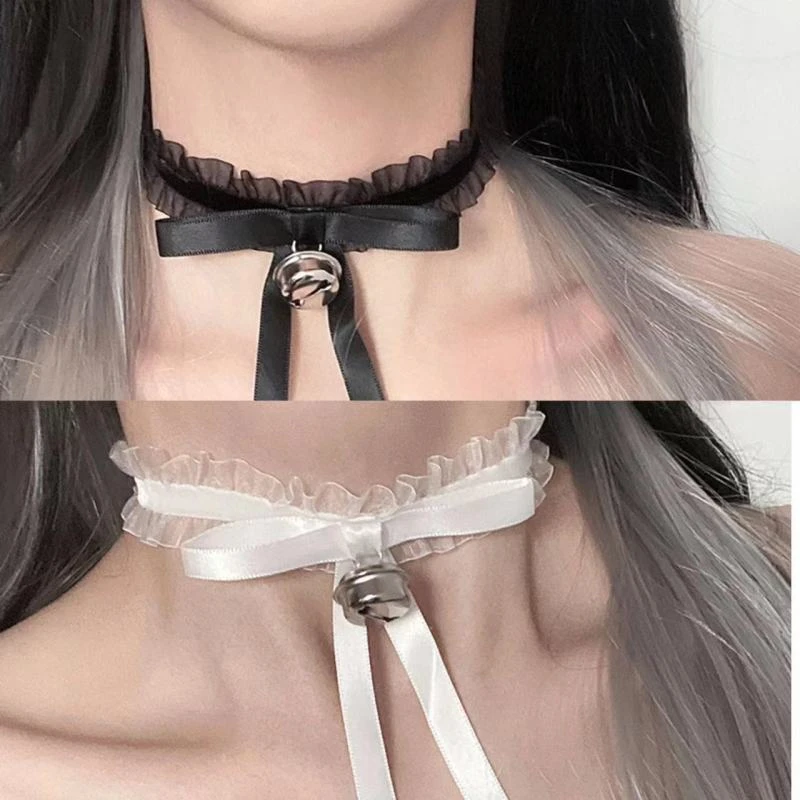 蕾丝项圈女颈链小铃铛暗黑少女choker黑色颈带脖子饰品圣诞节颈环