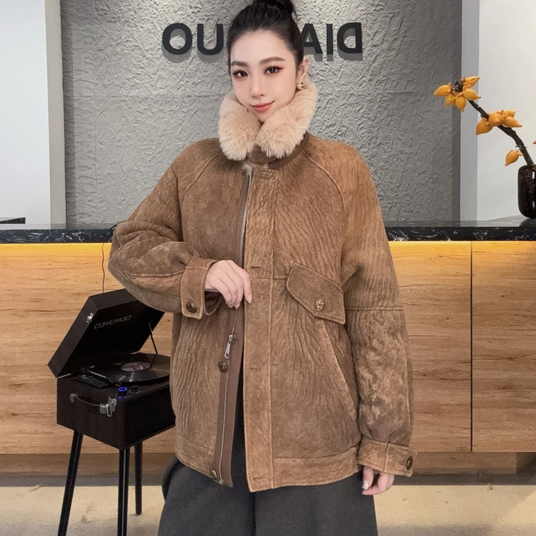 「然然皮草」冬季新款天然皮毛一体保暖简约女士外套-33171