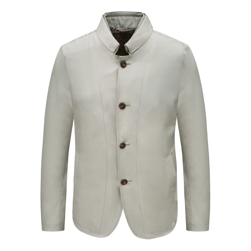 KL397凯春夏厚度男式夹克 苎麻拉链立领休闲外套 卡其色