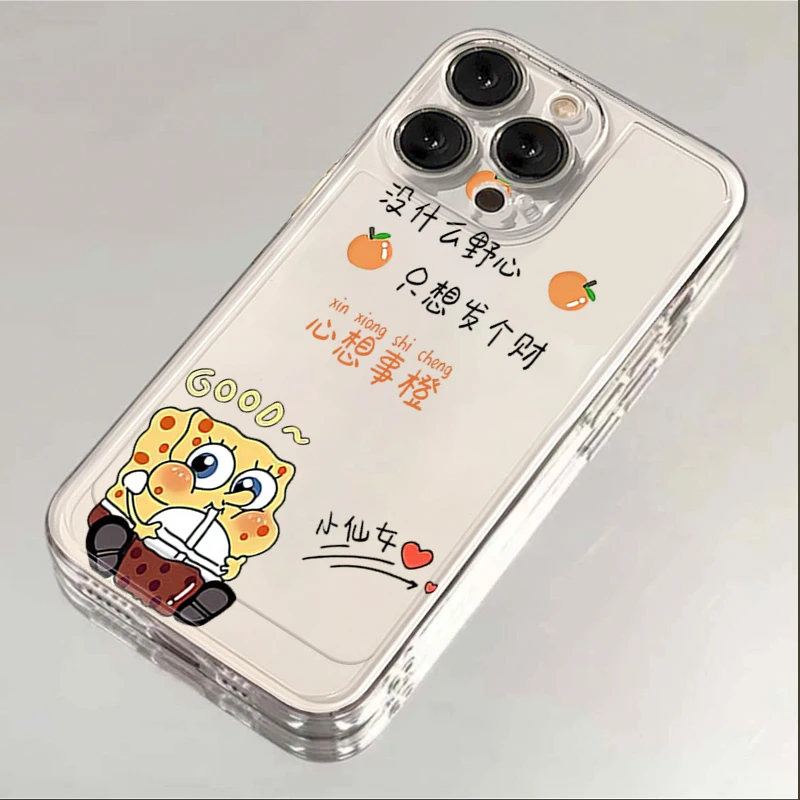 发财海绵宝宝iPhone15苹果14透明保护壳13promax卡通12小众11女xr