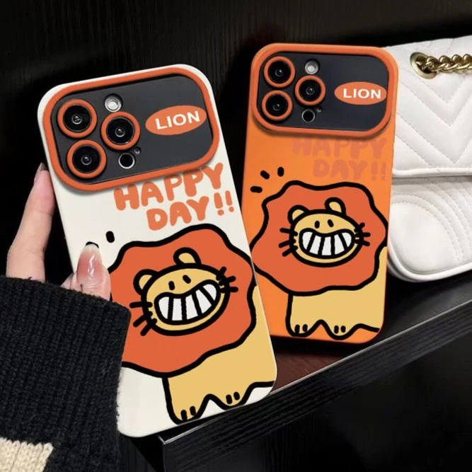 橙色小狮子视窗苹果14promax手机壳iphone13可爱12小众11全包x/xr