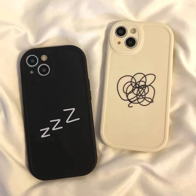 简约涂画苹果13手机壳iPhone14promax网红12/11可爱xs情侣7/8plus