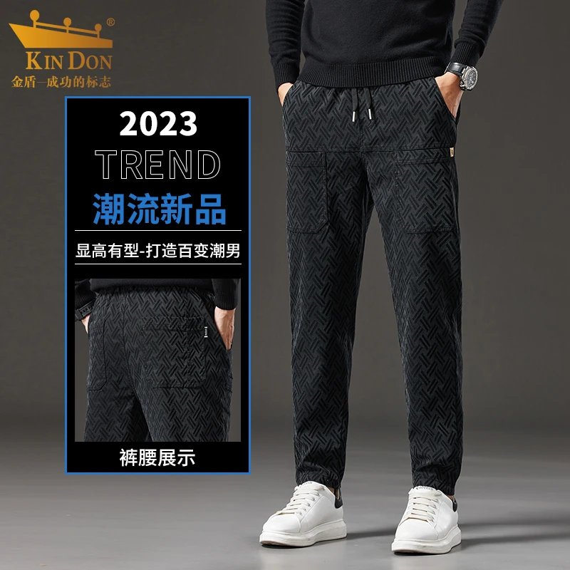 休闲裤男秋季新款提花工艺六口袋小直筒宽松修身时尚百搭男士长裤