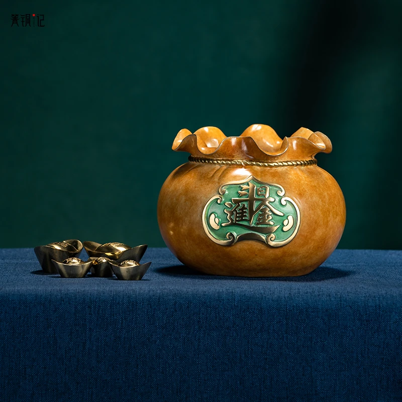 [箐铜记] 黄铜招财日进斗金聚宝盆家居摆件手工